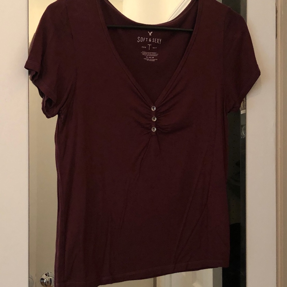Maroon button front t